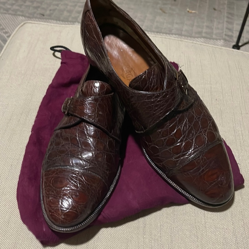 Ferragamo monk strap alligator men’s